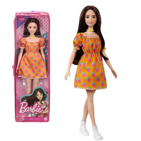 Boneca Barbie Fashionista Cabelos Longos Com Vestido Laranja Modelo 160 Mattel