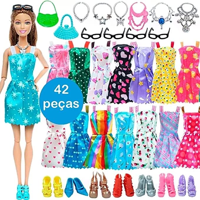 Roupa Boneca para Barbie Kit Com Roupas e Acessórios 42 pcs