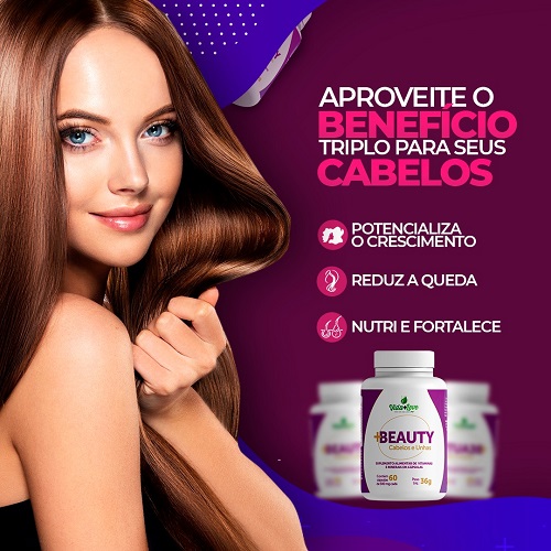 Beauty Cabelos e Unhas | VITAMINA PARA CRESCIMENTO CABELOS E UNHAS, NUTRIÇÃO E FIM DA QUEDA | 60 cápsulas